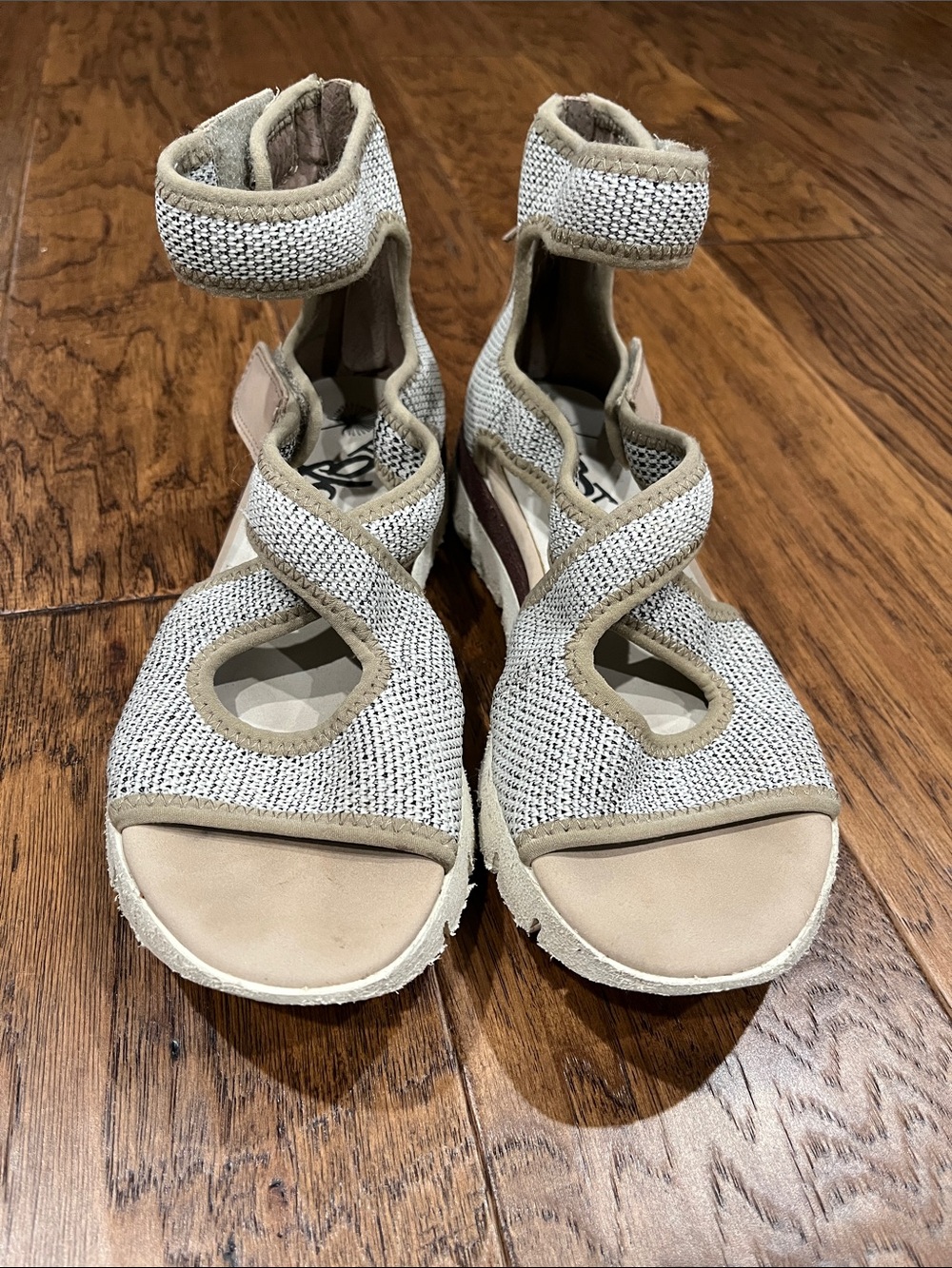 OTBT Beige and Cream Woven Ankle-Strap Sandals